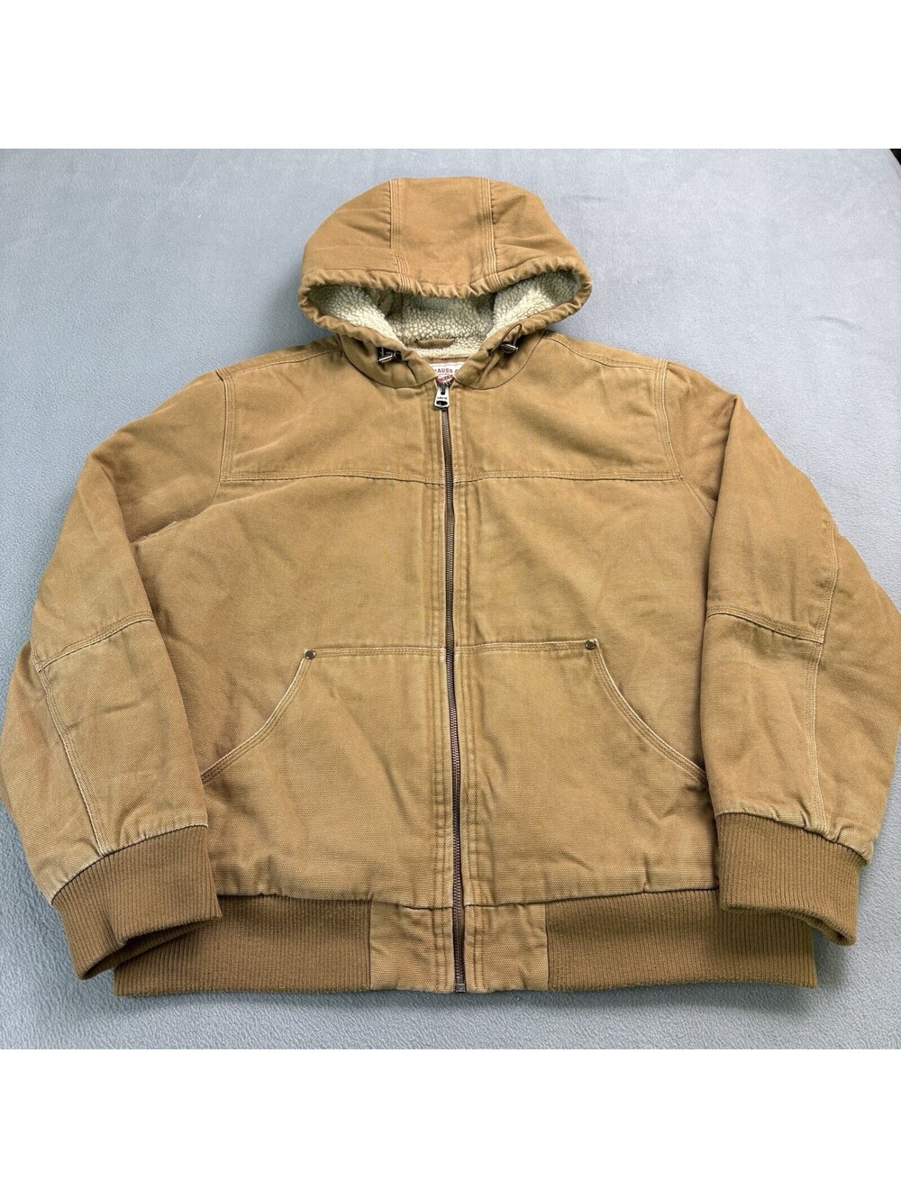 Levi’s Canvas Hooded Workwear Jacket Size Large Tan Sherpa Lined